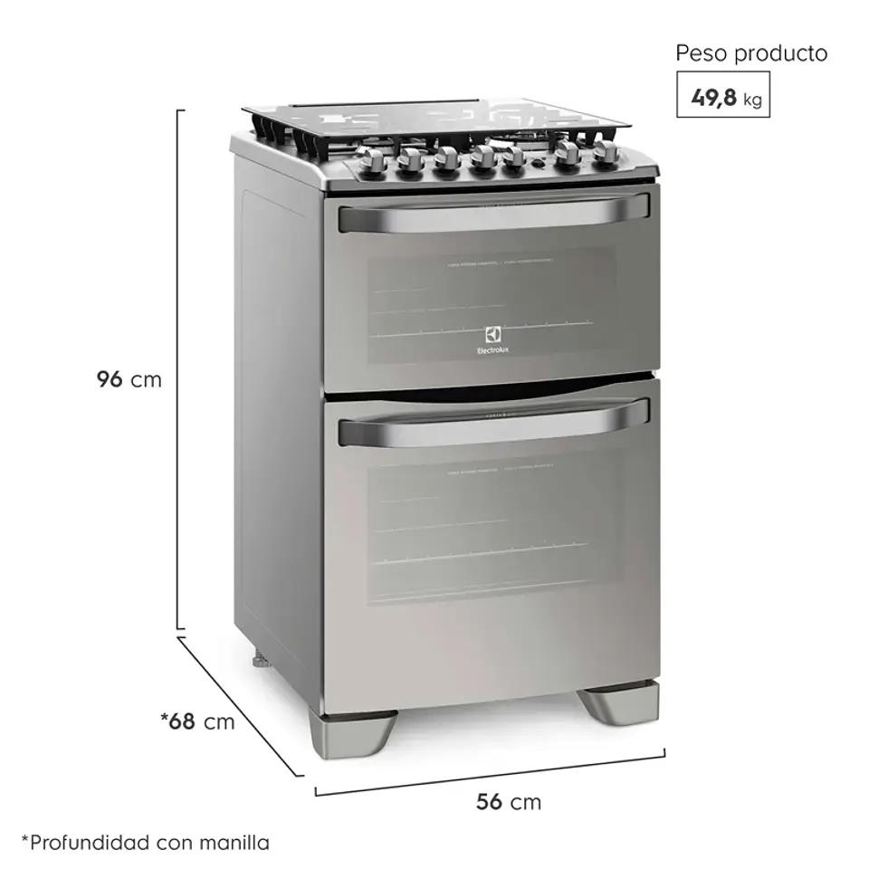 COCINA A GAS ELECTROLUX 56DXA 4 PLATOS GRILL DOBLE HORNO GRIS 3