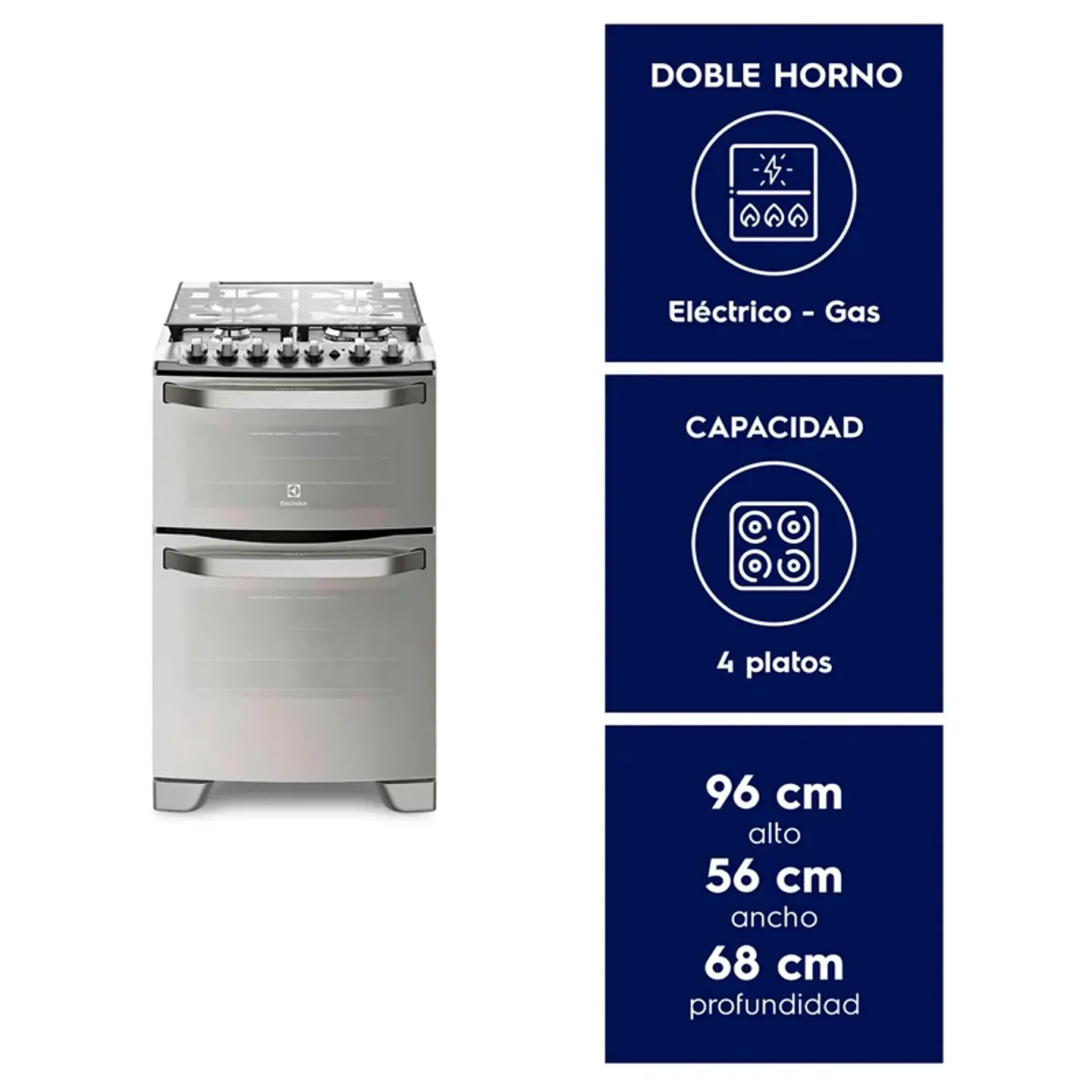 COCINA A GAS ELECTROLUX 56DXA 4 PLATOS GRILL DOBLE HORNO GRIS 4