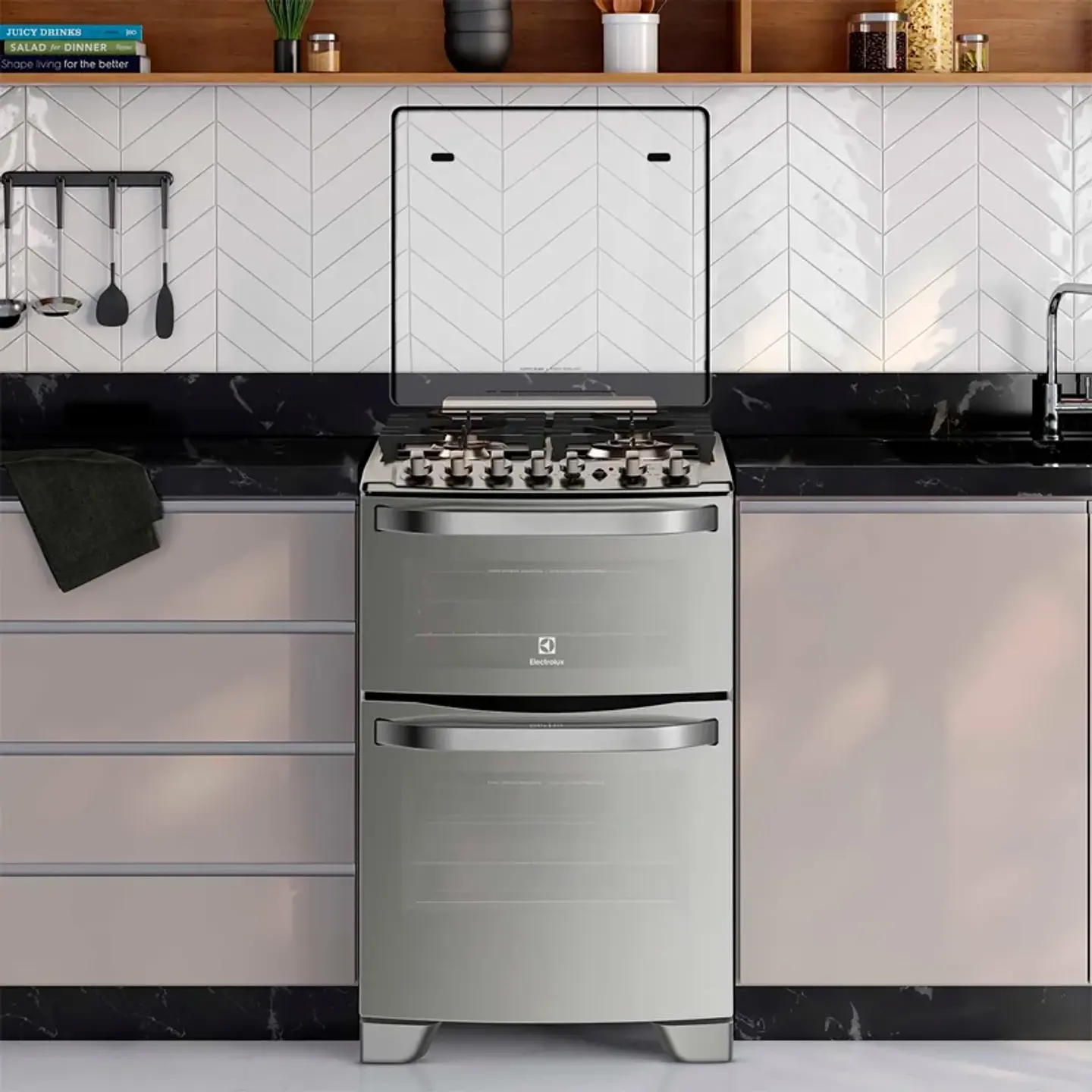 COCINA A GAS ELECTROLUX 56DXA 4 PLATOS GRILL DOBLE HORNO GRIS 5