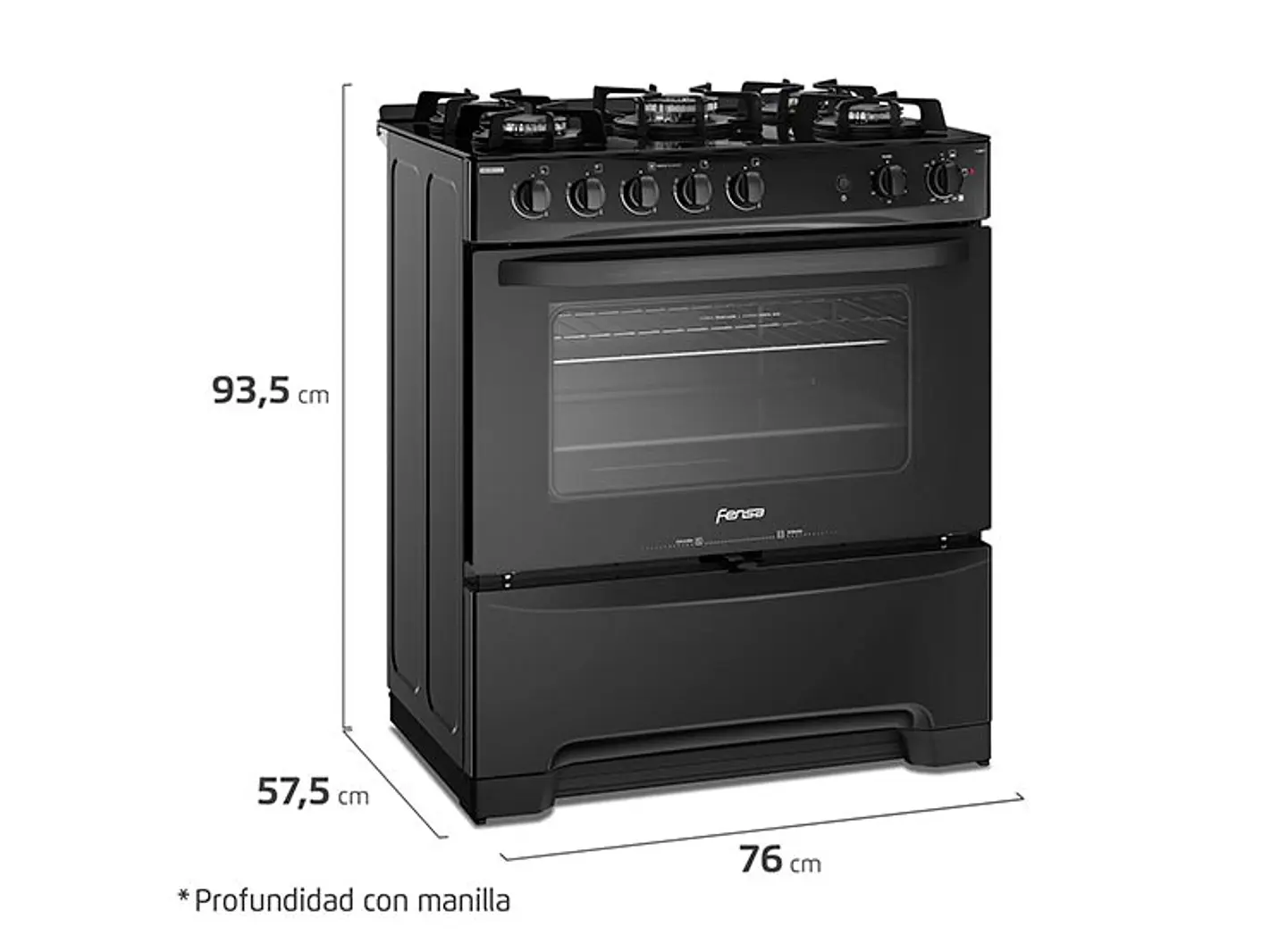 COCINA A GAS FENSA F6500 T 5 PLATOS GRILL NEGRO 2
