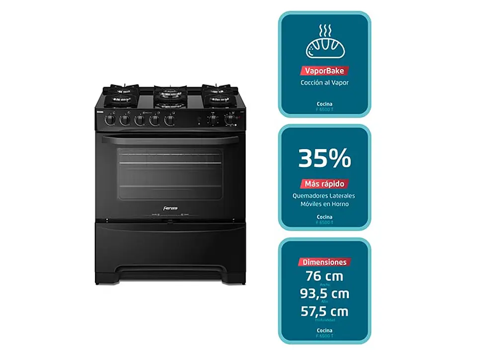 COCINA A GAS FENSA F6500 T 5 PLATOS GRILL NEGRO 6