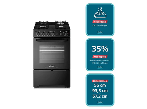 COCINA A GAS FENSA F3000 BT 4 PLATOS GRILL NEGRO