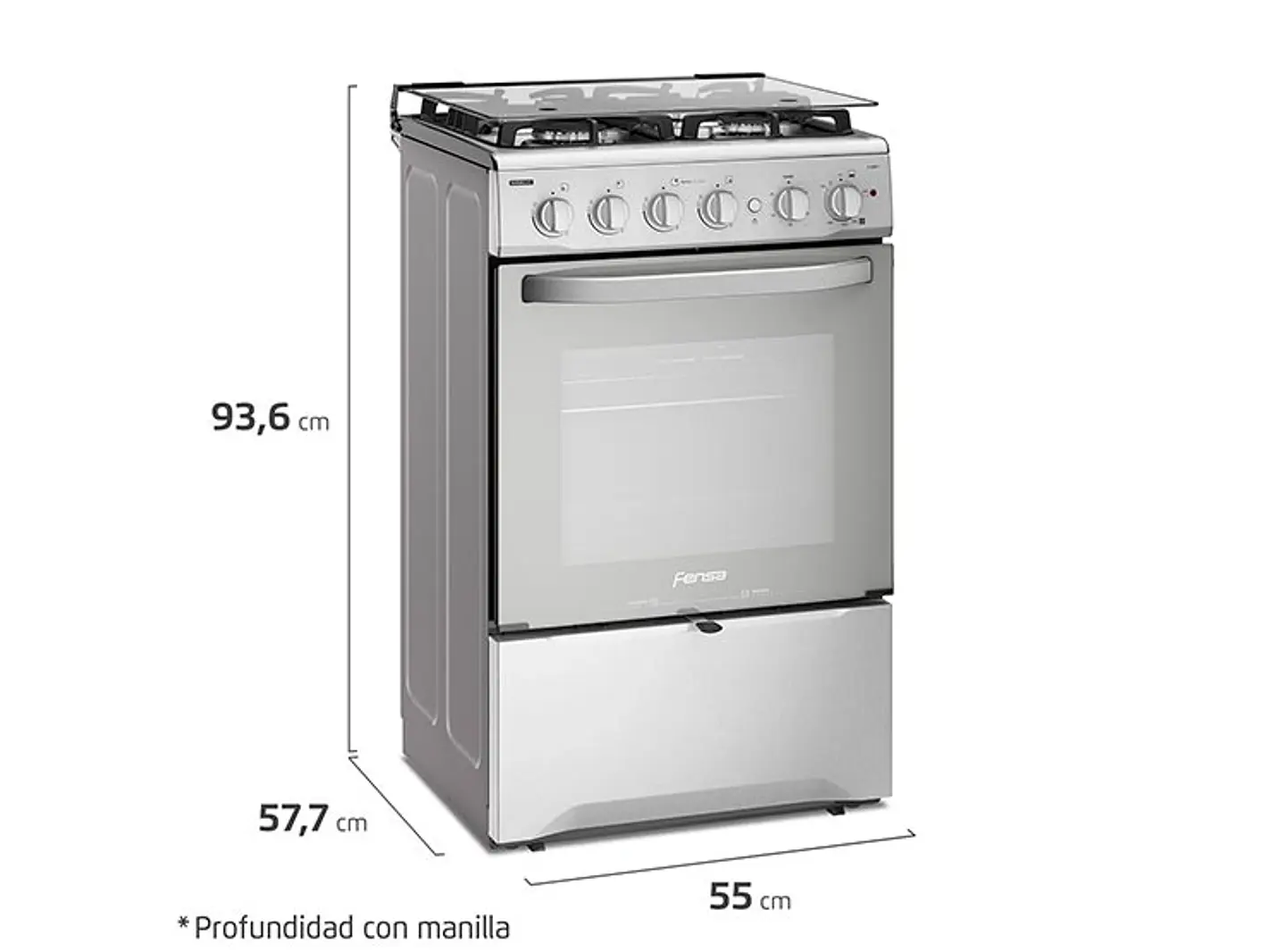 COCINA A GAS FENSA F2808 T 4 PLATOS GRILL GRIS 2