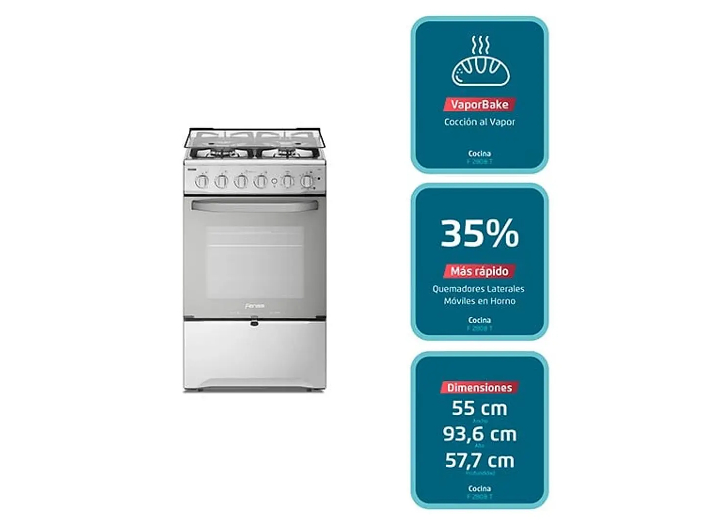 COCINA A GAS FENSA F2808 T 4 PLATOS GRILL GRIS 3