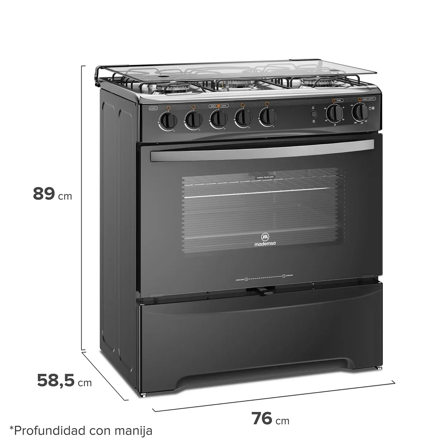 COCINA A GAS 5 PLATOS MADEMSA TRIPLE LLAMA M 940 T NEGRA 2