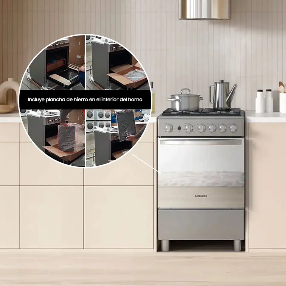 COCINA A GAS SAMSUNG CON 4 QUEMADORES CON QUEMADOR RÁPIDO 6