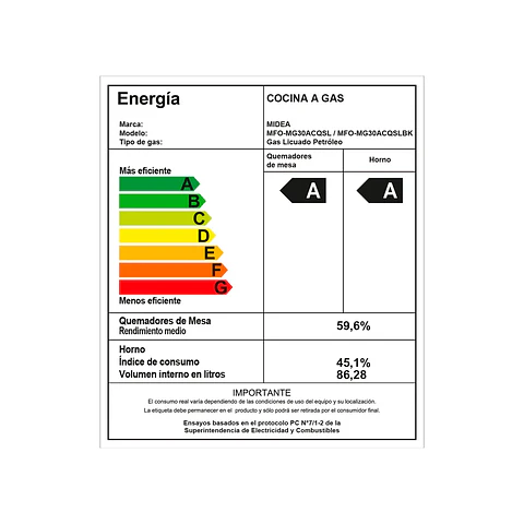 COCINA GAS LICUADO/NATURAL MIDEA 5 QUEMADORES MFO-MG30ACQSL