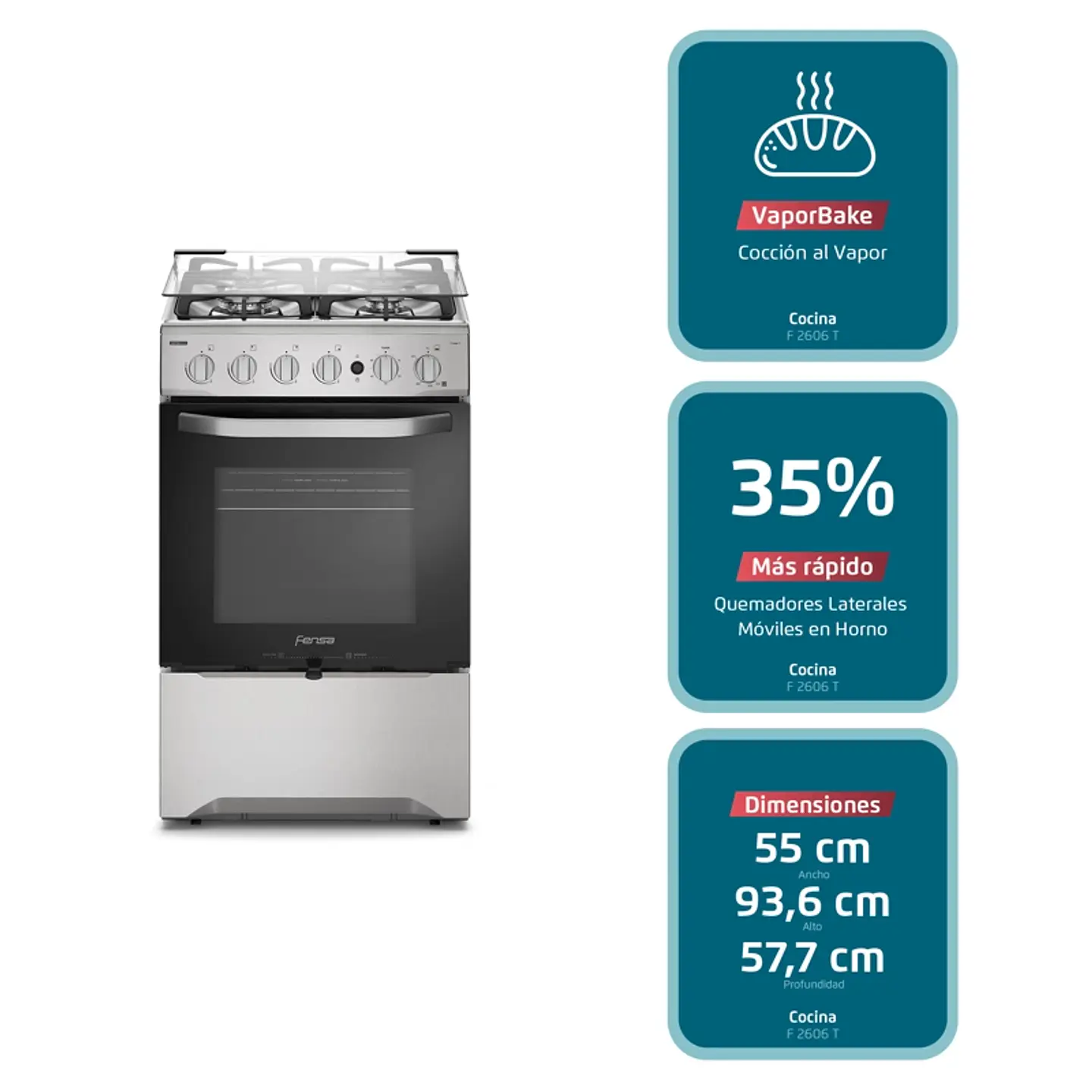 COCINA A GAS 4 PLATOS FENSA VAPORBAKE Y TIMER F 2606 T 4