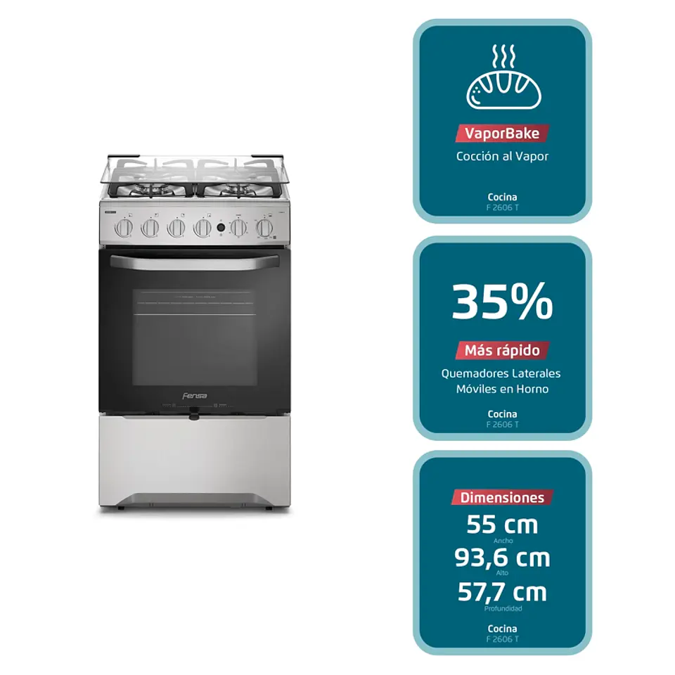 COCINA A GAS 4 PLATOS FENSA VAPORBAKE Y TIMER F 2606 T 4