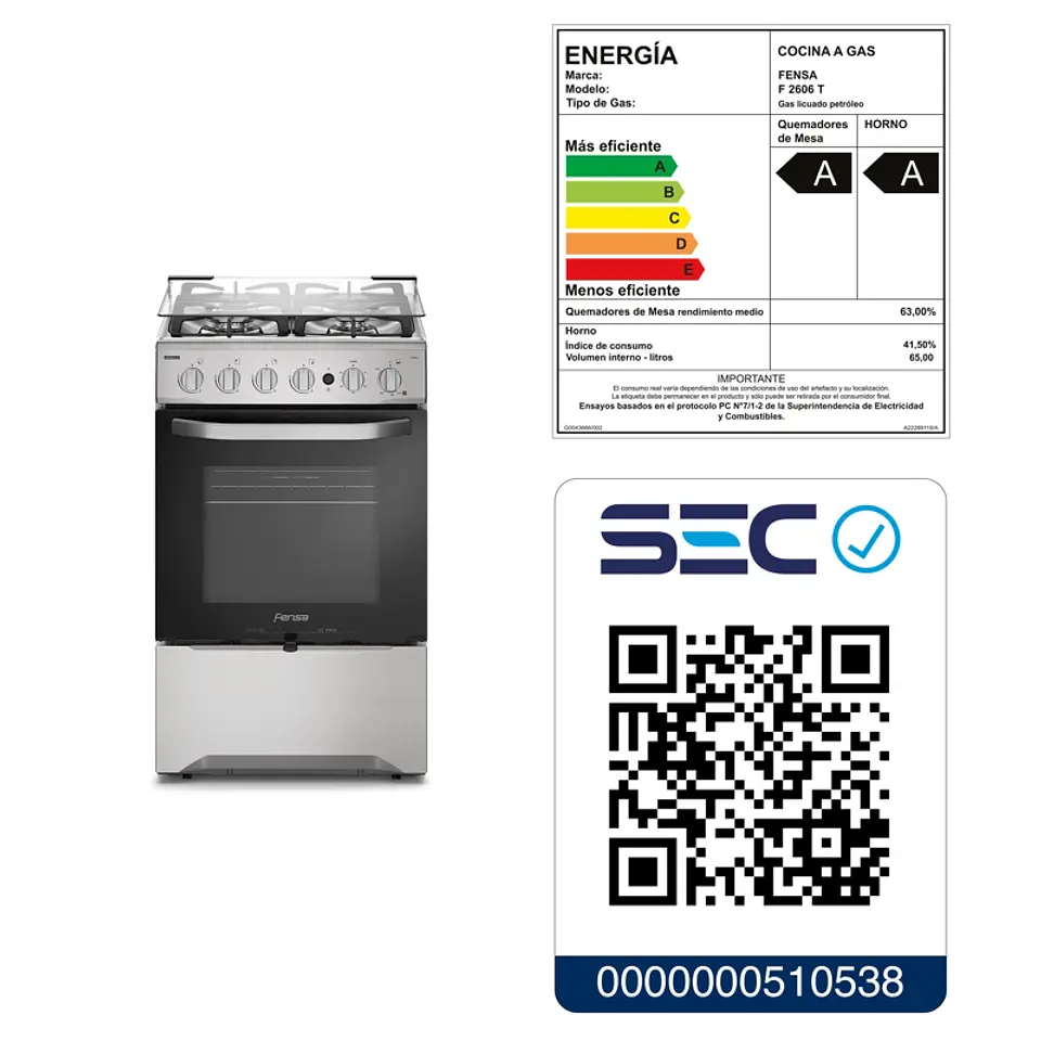 COCINA A GAS 4 PLATOS FENSA VAPORBAKE Y TIMER F 2606 T 5