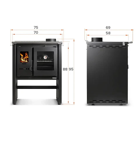 PACK COCINA A LEÑA BOSCA ARES 70 CHARCOAL + KIT DE INSTALACIÓN