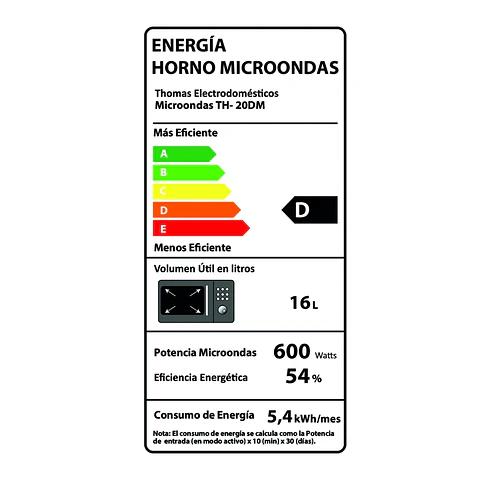 MICROONDAS THOMAS TH-20DM DIGITAL 20 LITROS