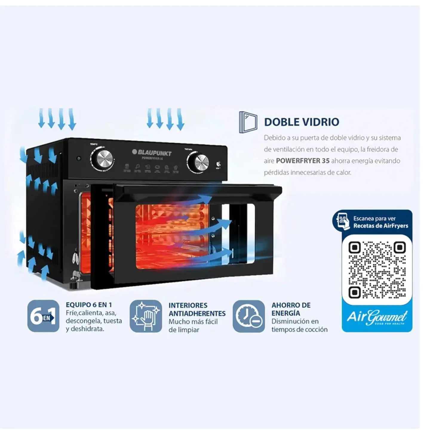 HORNO AIR POWER FRYER BLAUPUNKT 35 LITROS / 1800W / 230° MAX 7