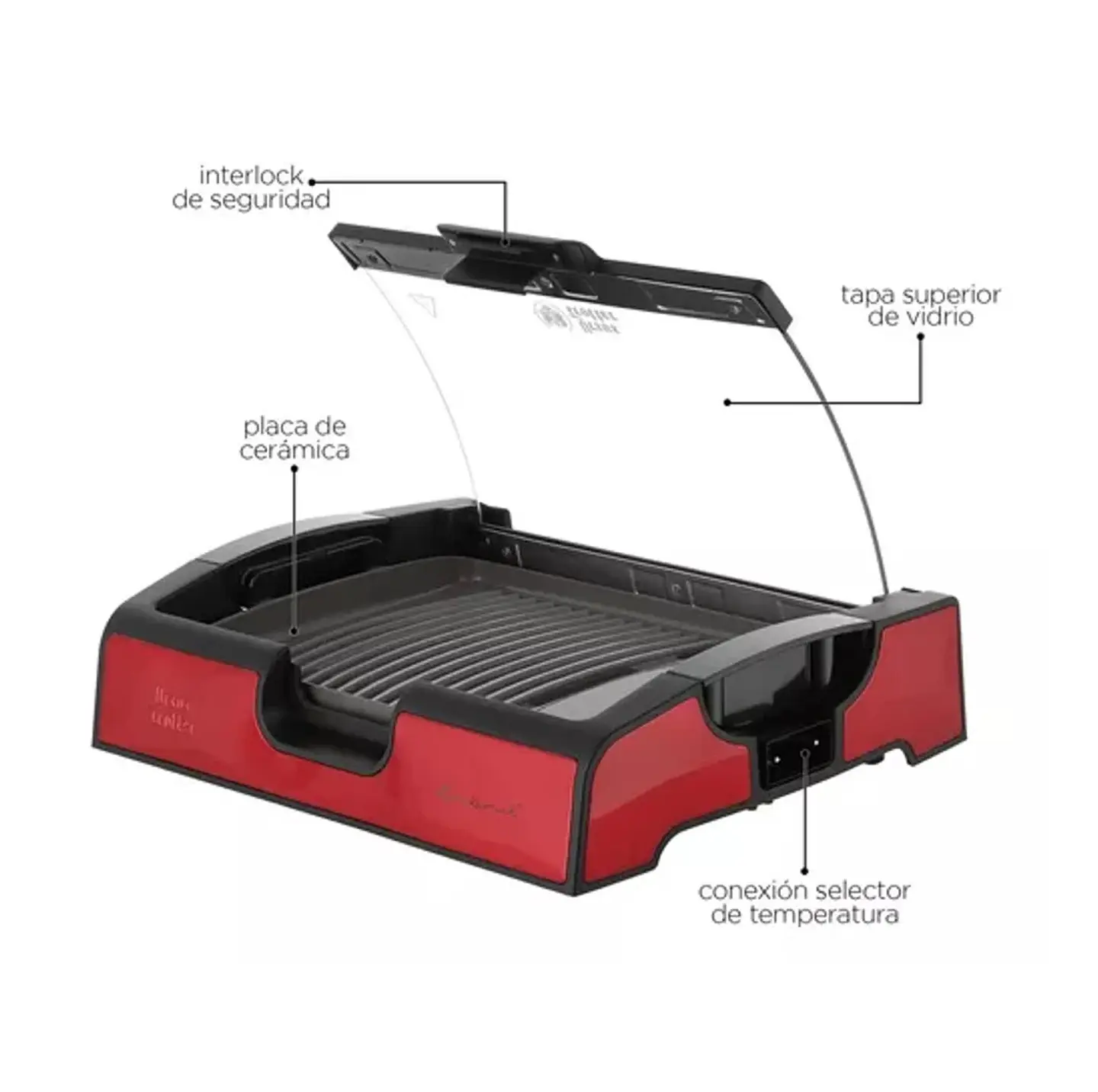 PARRILA ELECTRICA CON TAPA DE VIDRIO URSUS TROTTER UT-ECOKERAMIKRED 2