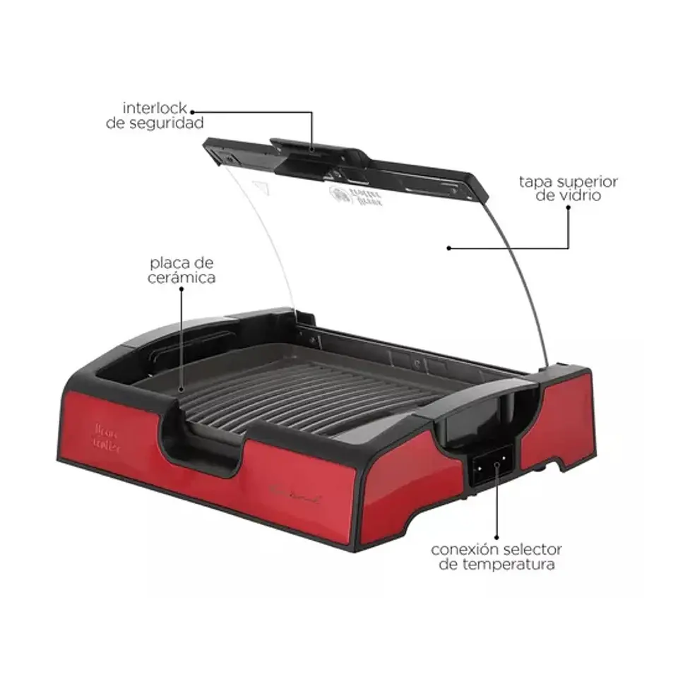 PARRILA ELECTRICA CON TAPA DE VIDRIO URSUS TROTTER UT-ECOKERAMIKRED 2