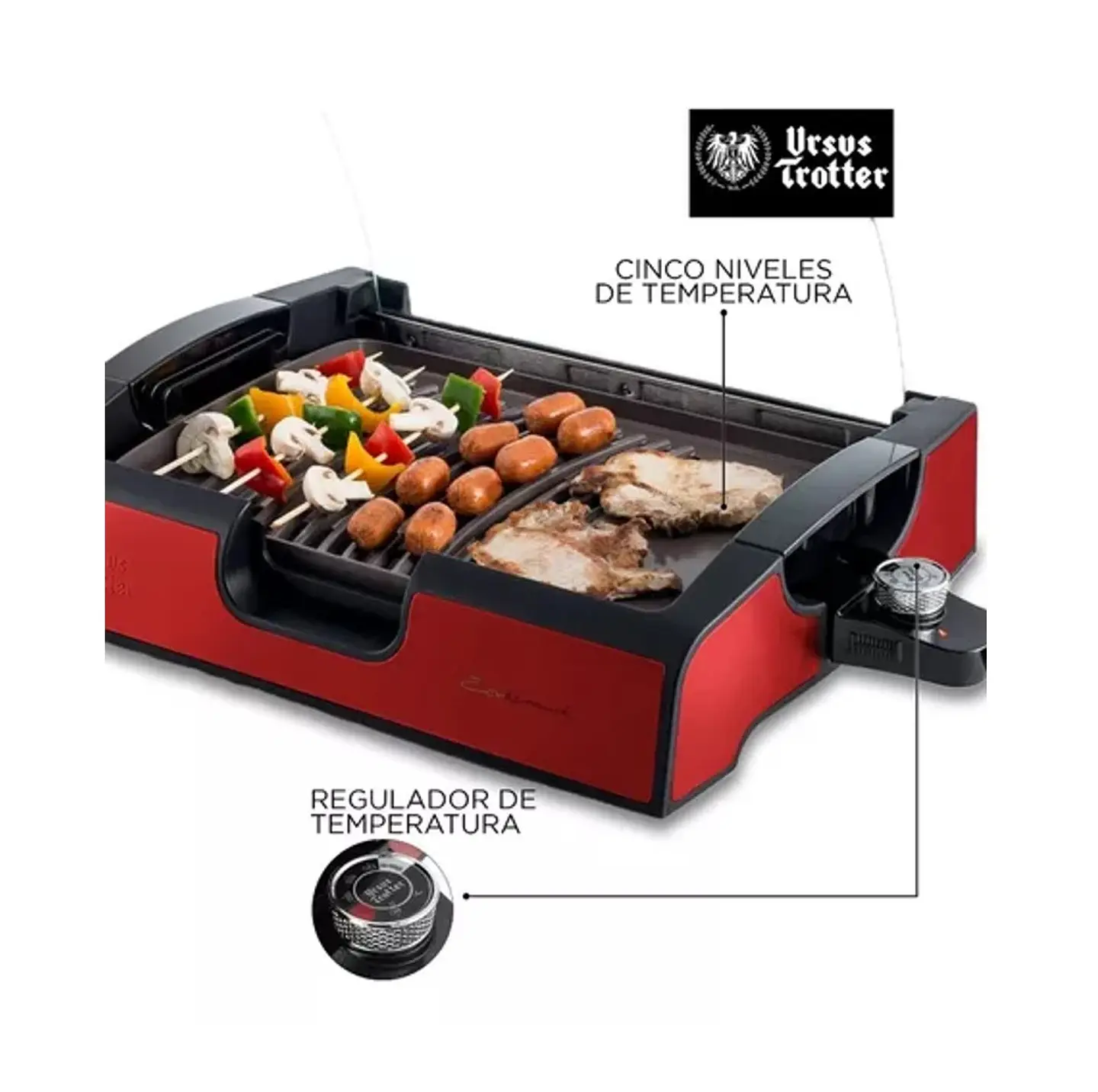 PARRILA ELECTRICA CON TAPA DE VIDRIO URSUS TROTTER UT-ECOKERAMIKRED 6