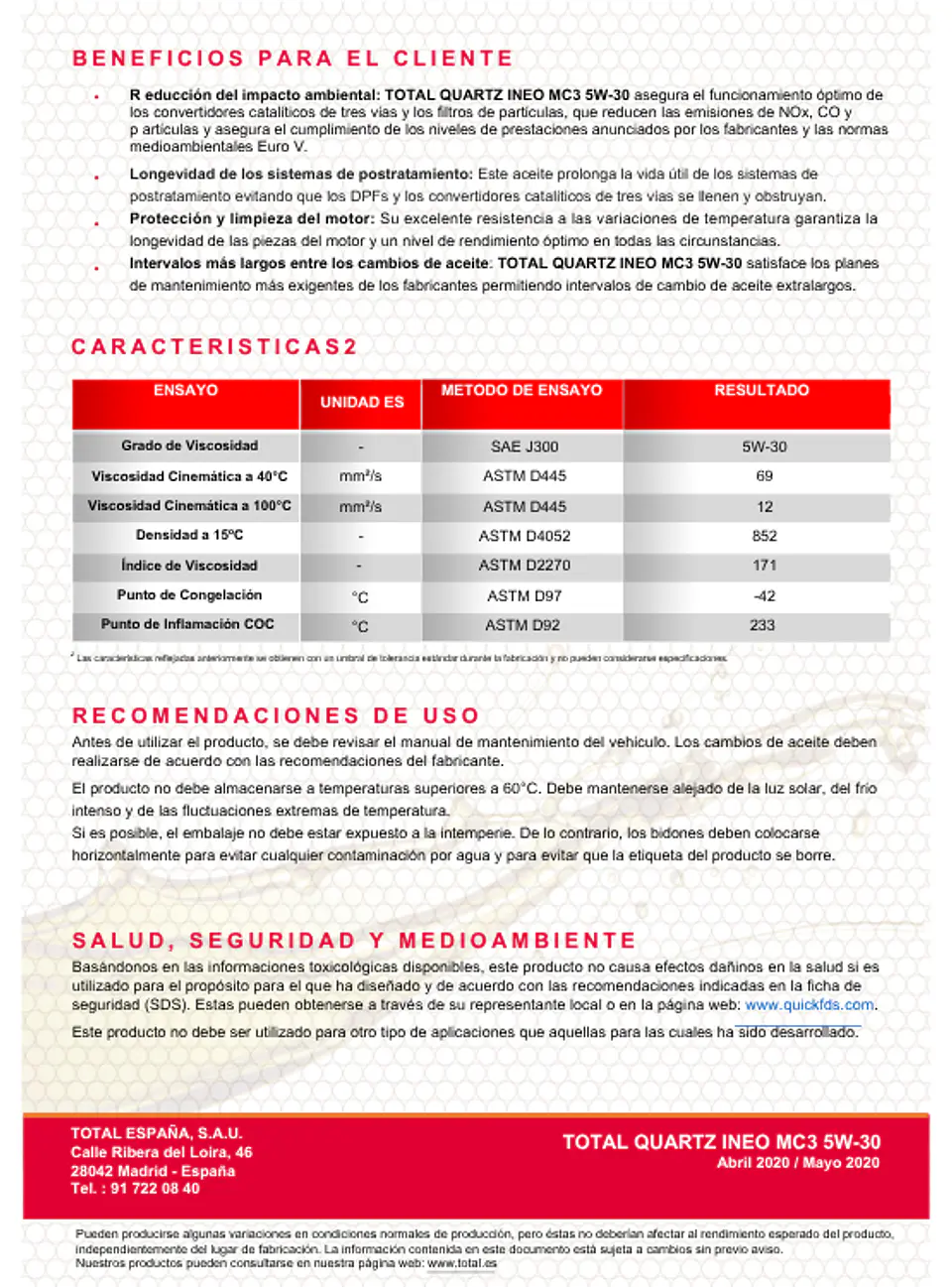 ACEITE MOTOR TOTAL 5W30 INEO MC3 DOBLE SELLO ACEA C3 DPF 15L 2