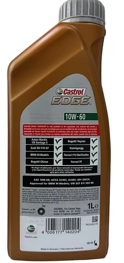 ACEITE MOTOR CASTROL 10W60 EDGE SUPERCAR 4 LITROS