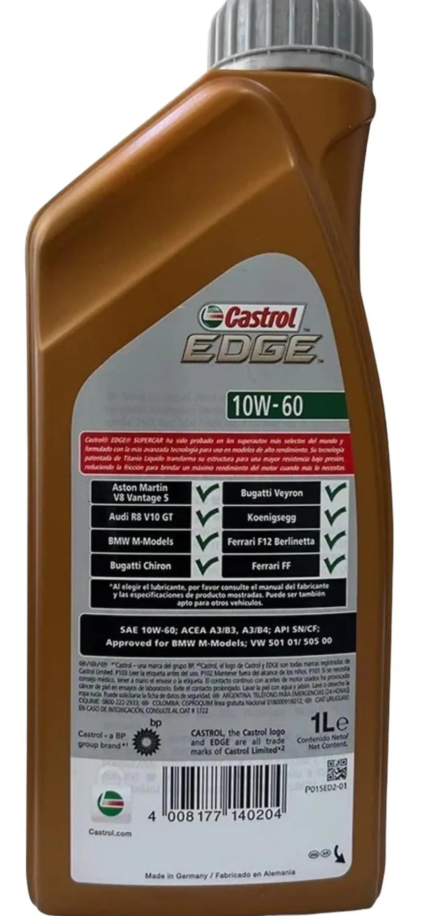 ACEITE MOTOR CASTROL 10W60 EDGE SUPERCAR 4 LITROS 2