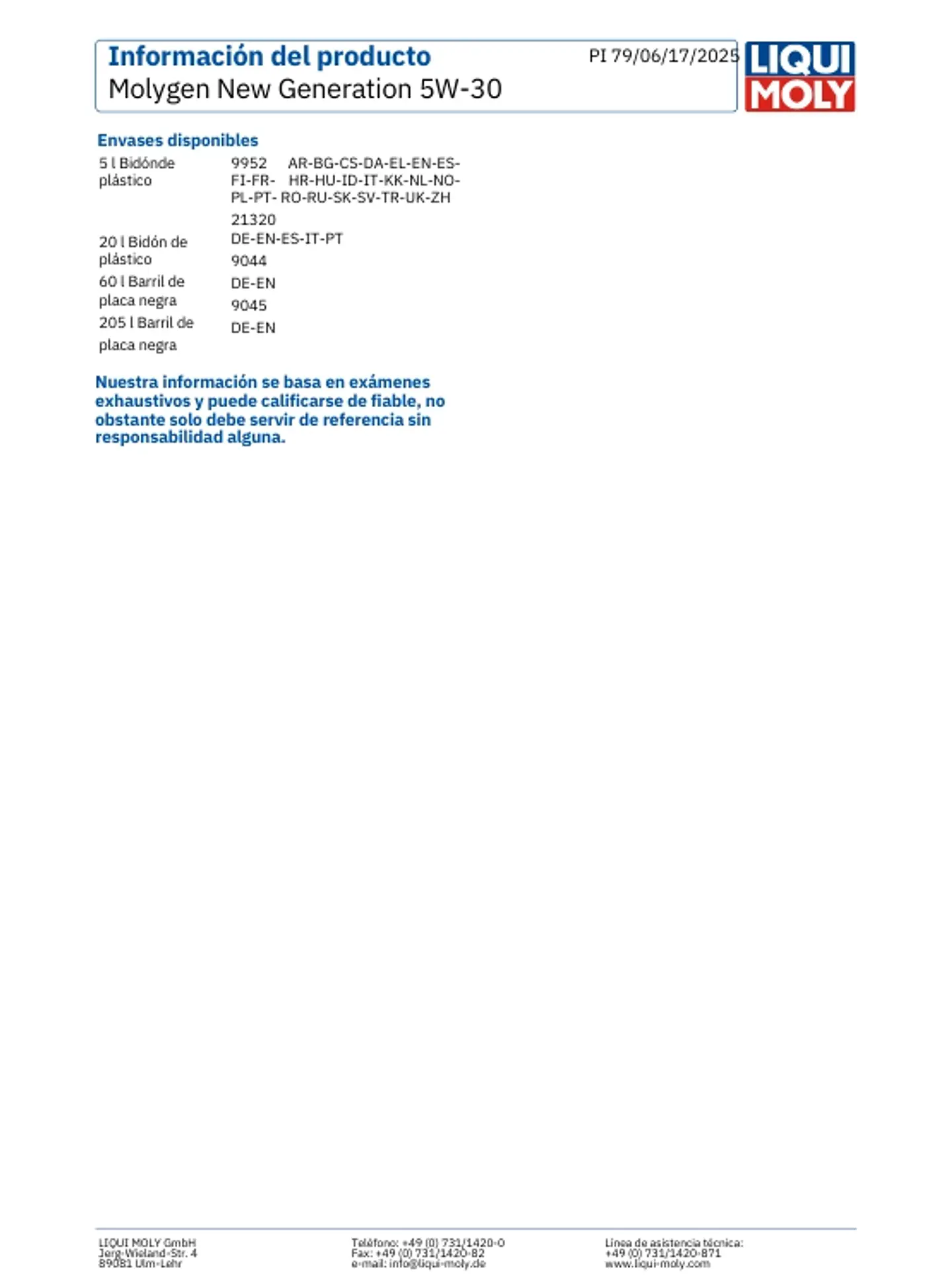 ACEITE MOTOR LIQUI MOLY 5W30 MOLYGEN 5LT 2