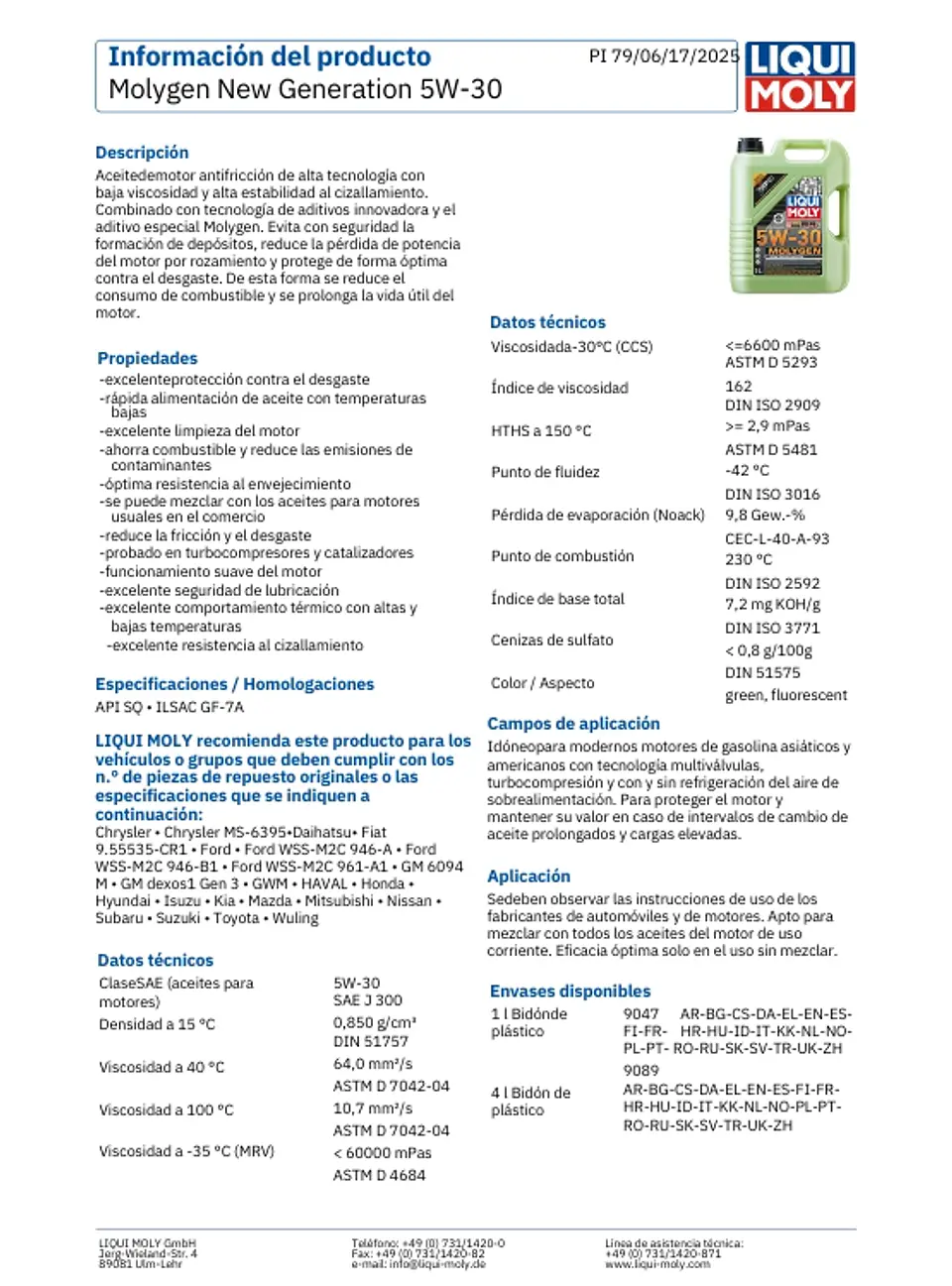 ACEITE MOTOR LIQUI MOLY 5W30 MOLYGEN 5LT 4