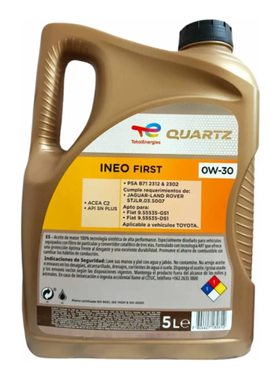 LUBRICANTE MOTOR 0W30 TOTAL QUARTZ INEO FIRST ACEA C1 5 LTS 2