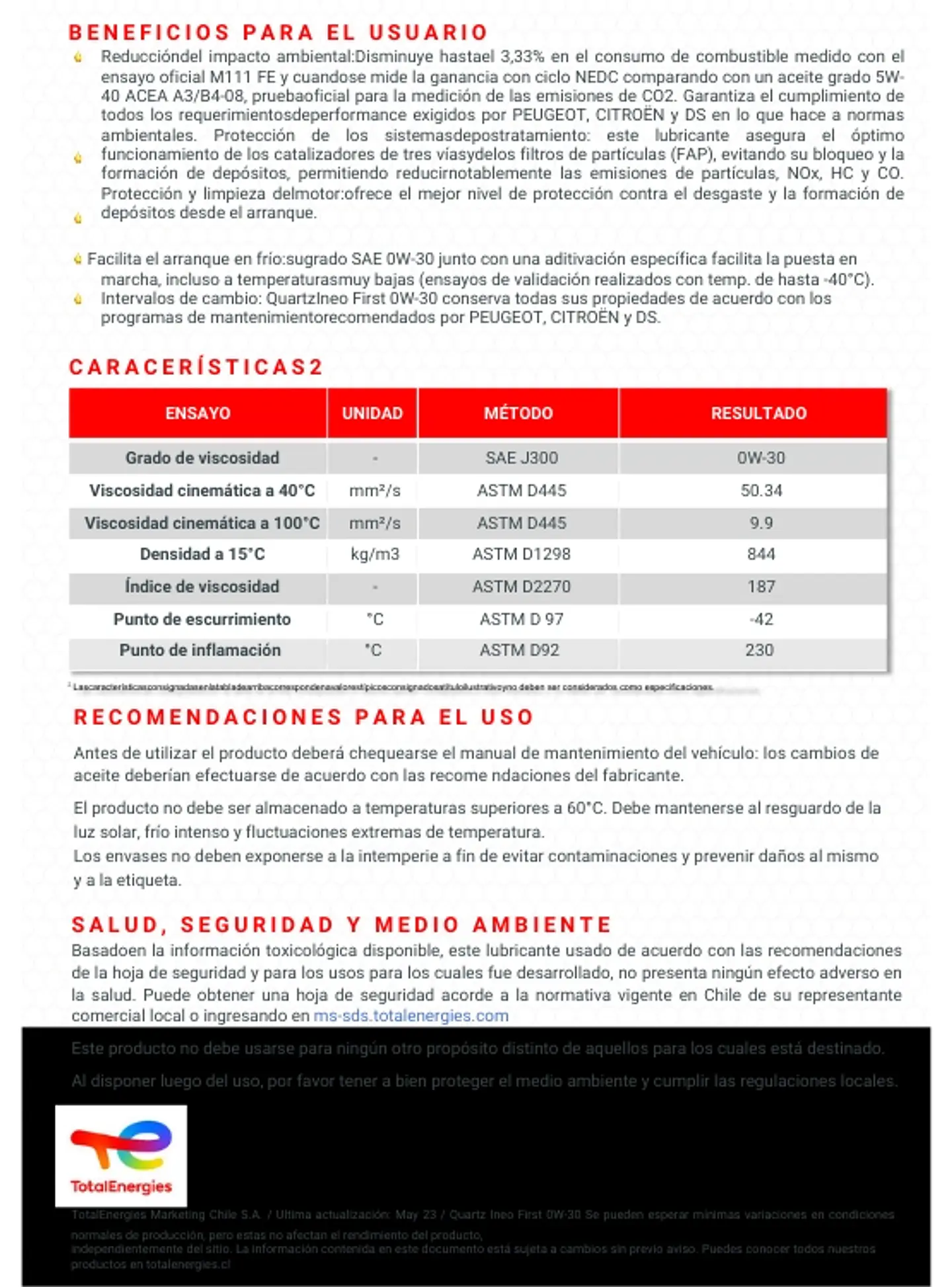 LUBRICANTE MOTOR 0W30 TOTAL QUARTZ INEO FIRST ACEA C1 5 LTS 3