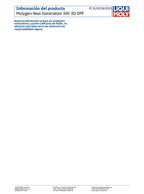 ACEITE MOTOR LIQUI MOLY 5W30 MOLYGEN 4 LT DPF