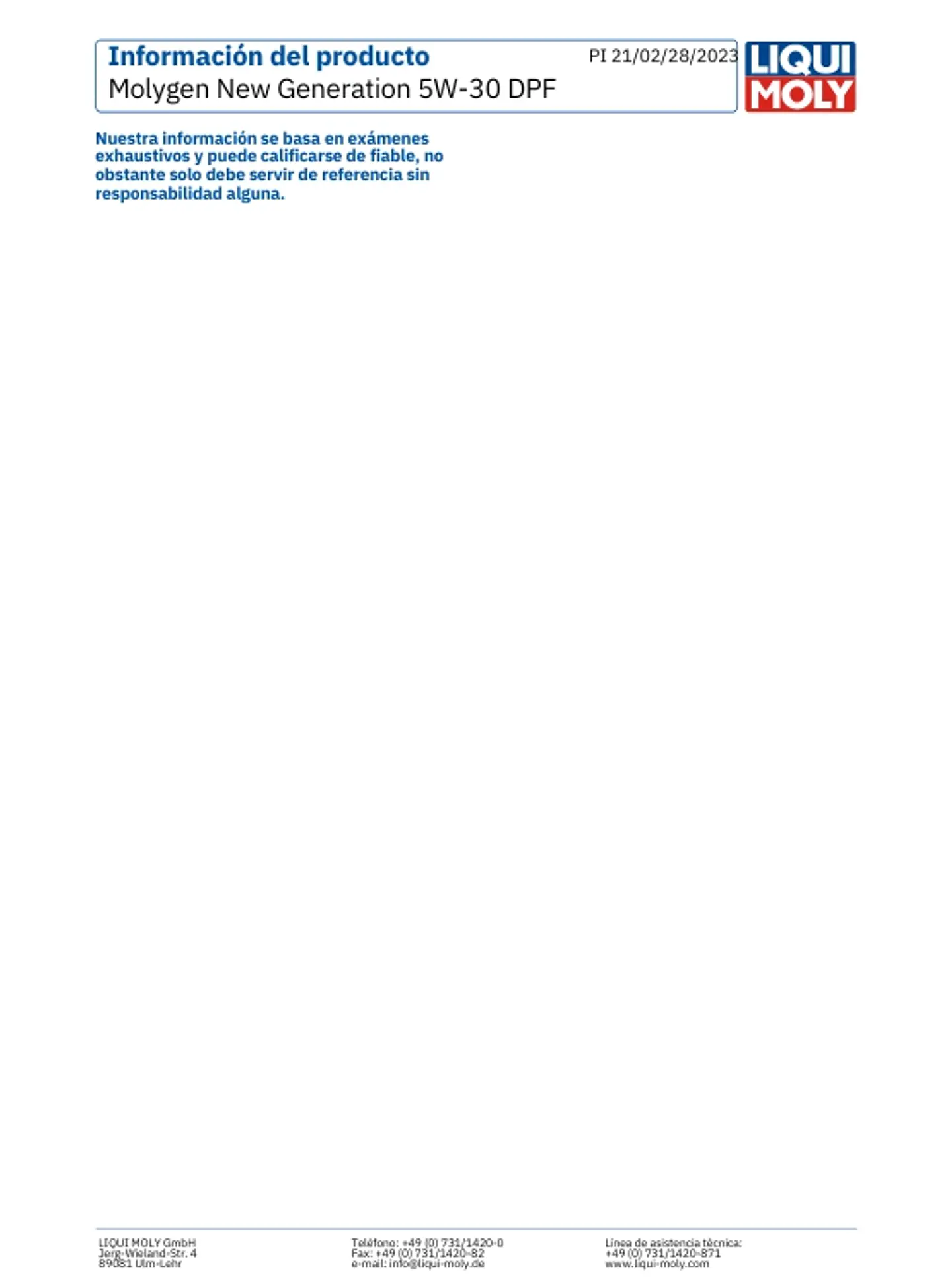 ACEITE MOTOR LIQUI MOLY 5W30 MOLYGEN 4 LT DPF 2