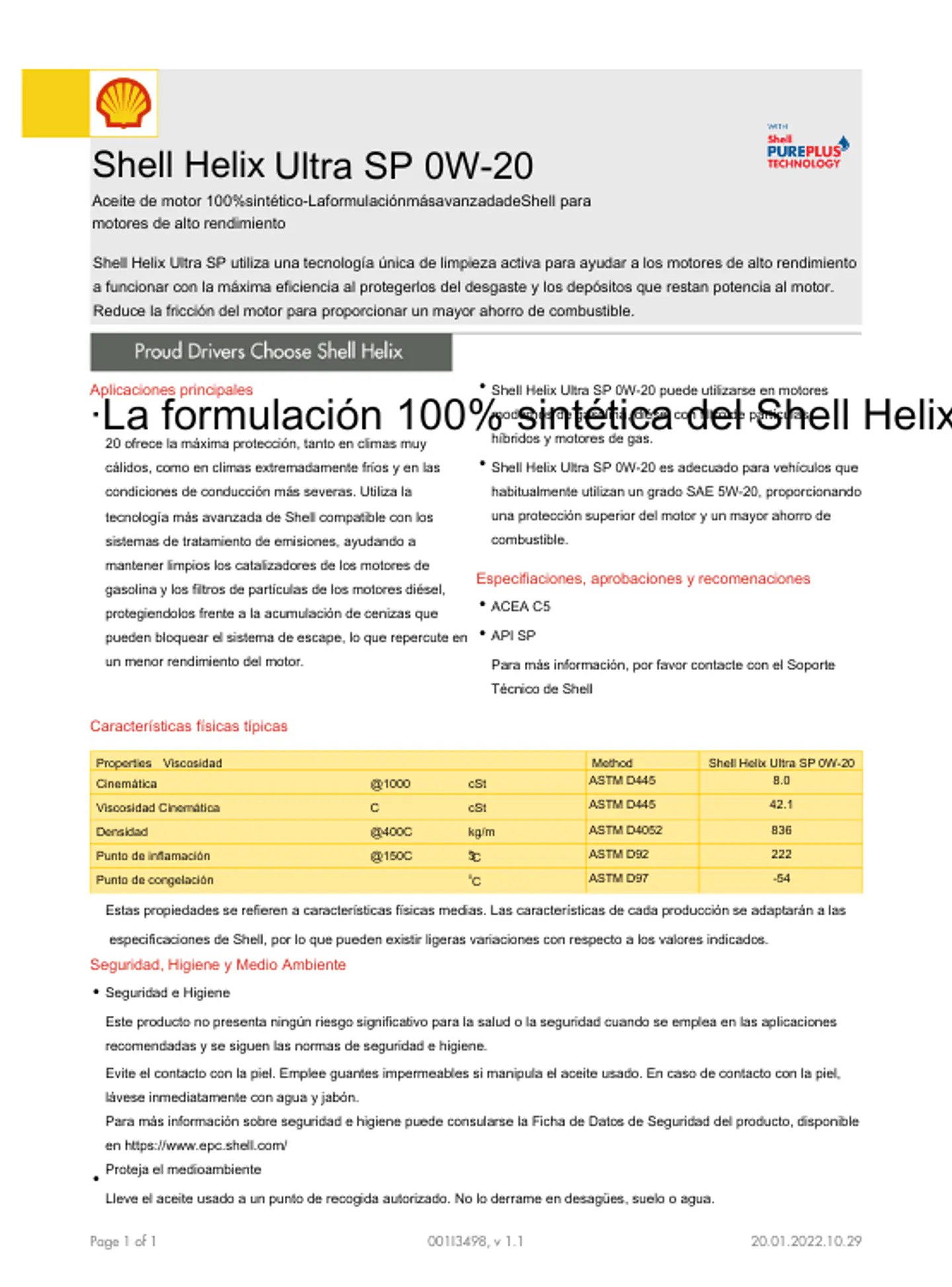 ACEITE MOTOR SHELL 0W20 ACEA C5 API SP 5 LITROS 2