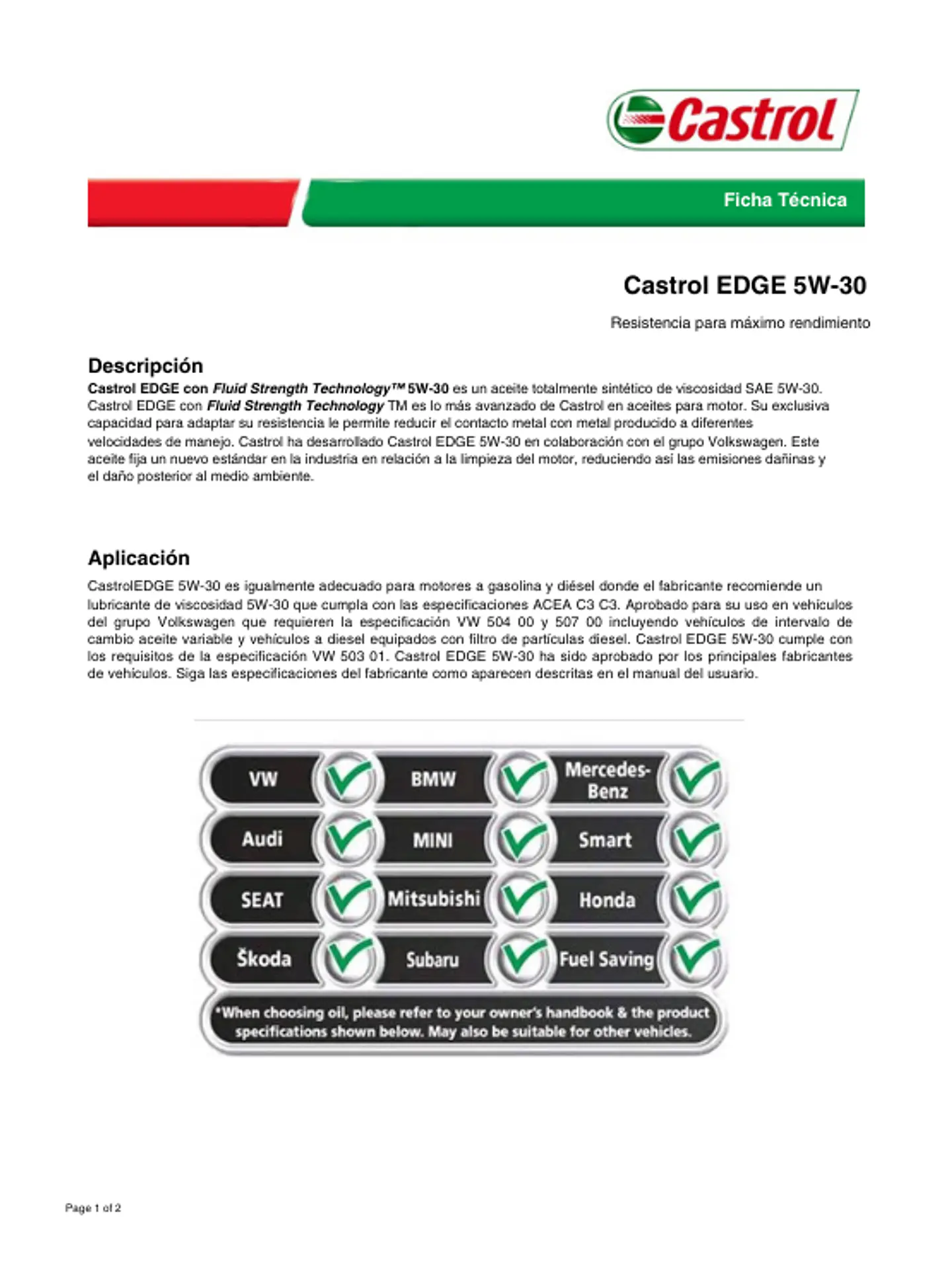 ACEITE MOTOR CASTROL 5W30 EDGE SINTETICO 4LT DPF DIESEL/BENCINERO 2
