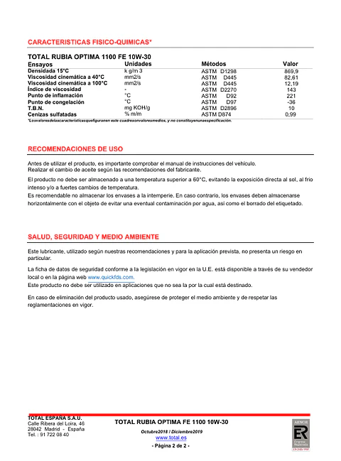 ACEITE MOTOR TOTAL RUBIA OPTIMA 10W30 DIESEL CK4