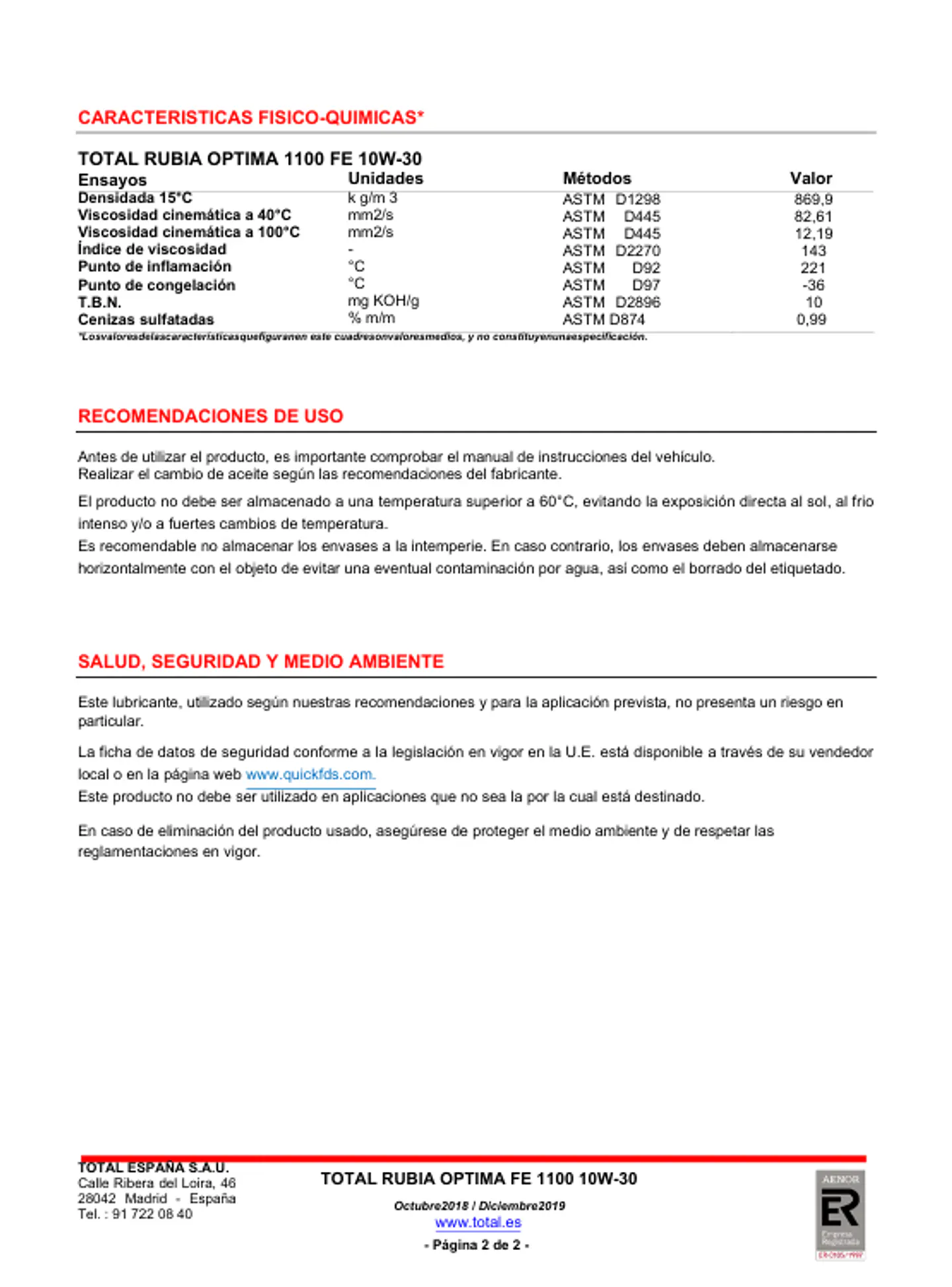 ACEITE MOTOR TOTAL RUBIA OPTIMA 10W30 DIESEL CK4 2