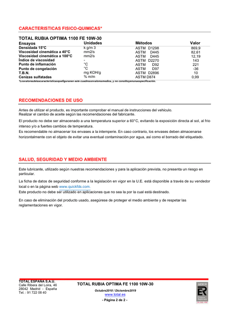 ACEITE MOTOR TOTAL RUBIA OPTIMA 10W30 DIESEL CK4 2