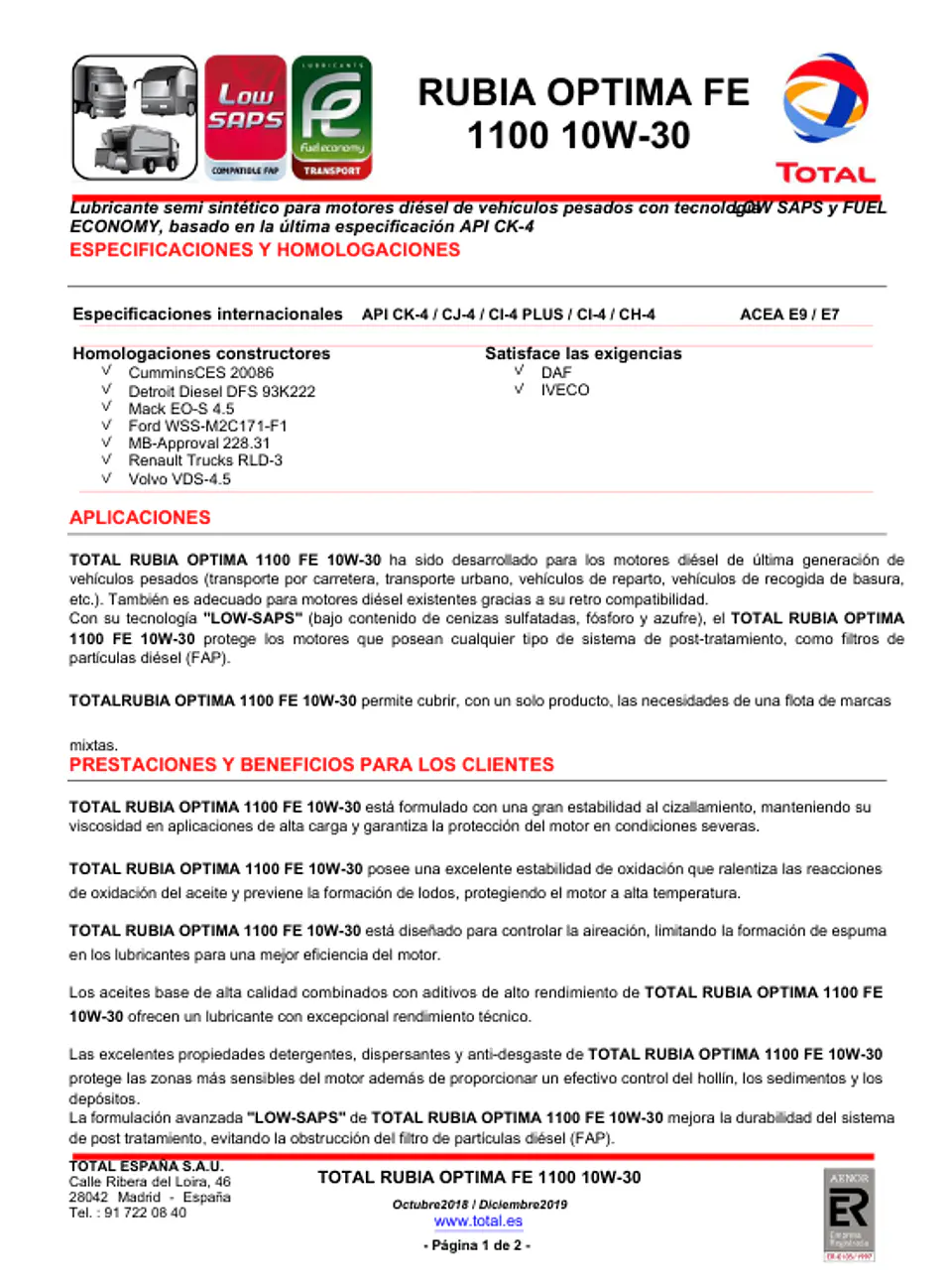 ACEITE MOTOR TOTAL RUBIA OPTIMA 10W30 DIESEL CK4 3