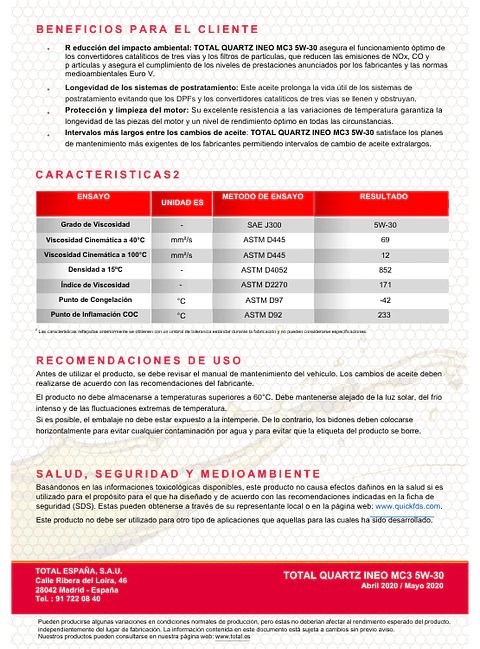 ACEITE MOTOR TOTAL 5W30 INEO MC3 5LT