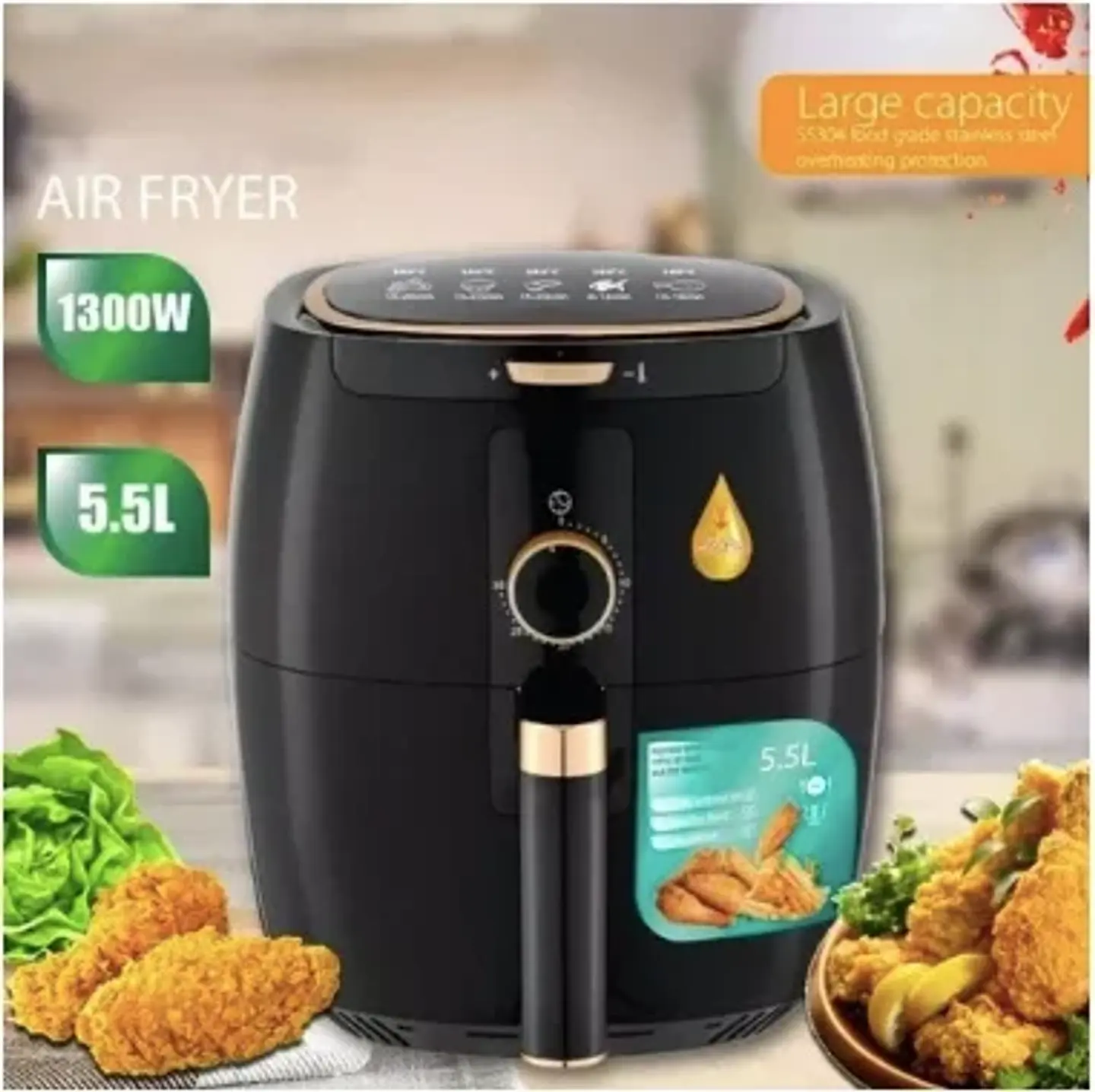 FREIDORA AIRE SIN ACEITE RAF 5.5L 1300W HLC HOME COLOR NEGRO 3