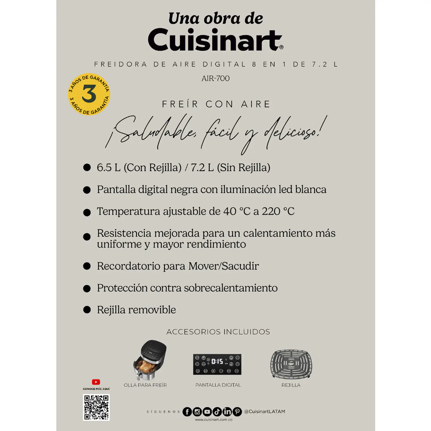 FREIDORA DE AIRE DIGITAL 8 EN 1 7.2LTS AIR700CL 3