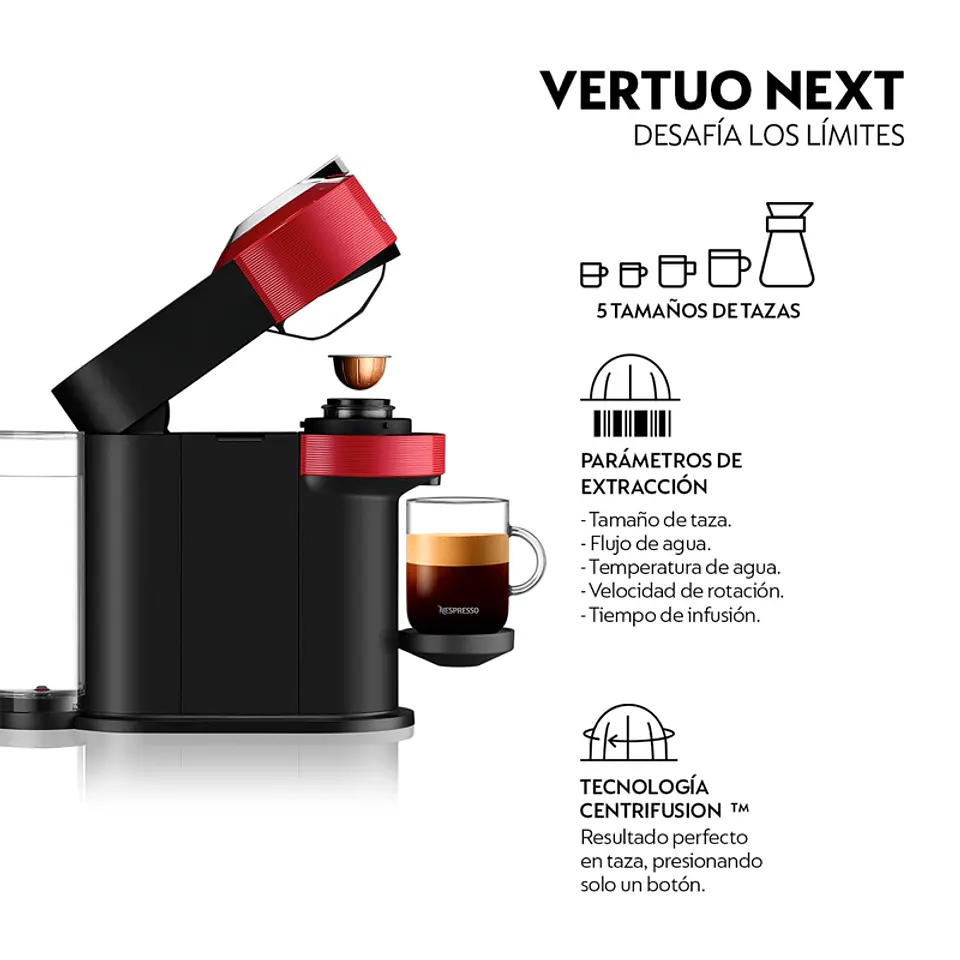 CAFETERA NESPRESSO CÁPSULA VERTUO NEXT ROJO 7