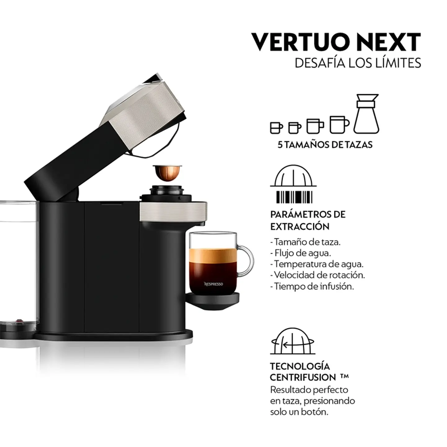 CAFETERA NESPRESSO CÁPSULA VERTUO NEXT GRIS CLARO 3