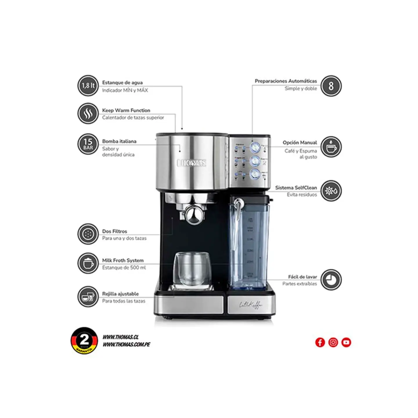 CAFETERA THOMAS HIDROPRESIÓN EXPRESSO LATEKAFFEE TH-160DELI 4