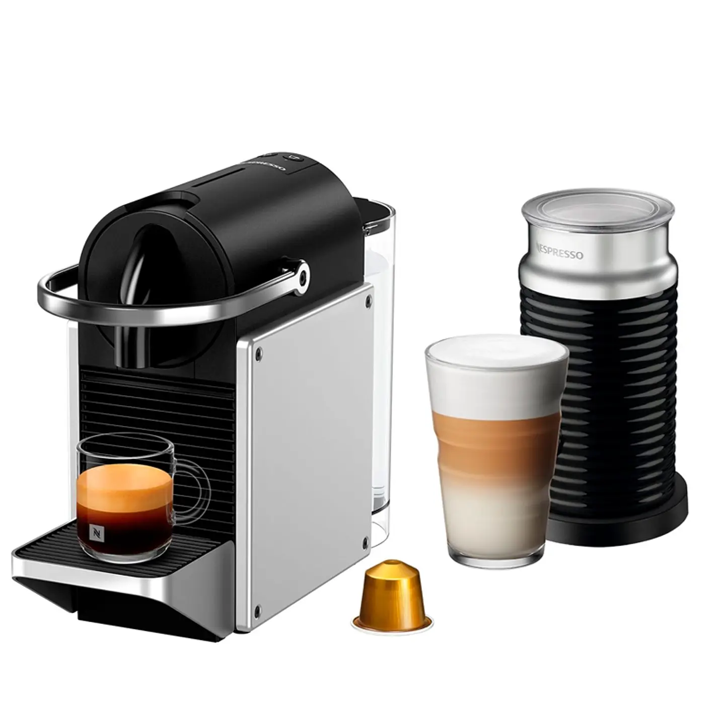 CAFETERA NESPRESSO PIXIE SILVER O.7 LT + ESPUMADOR AEROCCINO 1