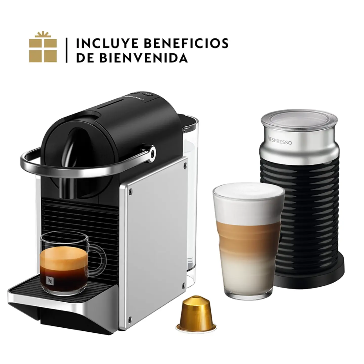 CAFETERA NESPRESSO PIXIE SILVER O.7 LT + ESPUMADOR AEROCCINO 6
