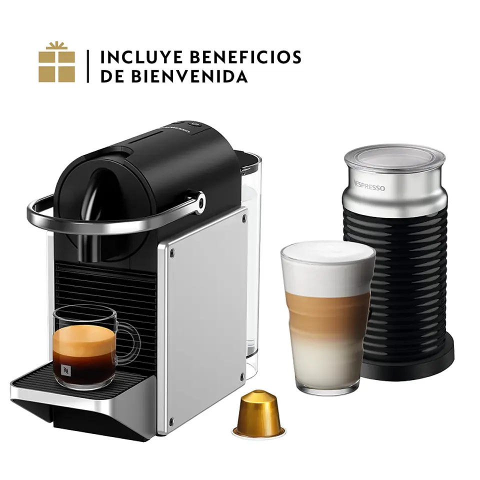 CAFETERA NESPRESSO PIXIE SILVER O.7 LT + ESPUMADOR AEROCCINO 6