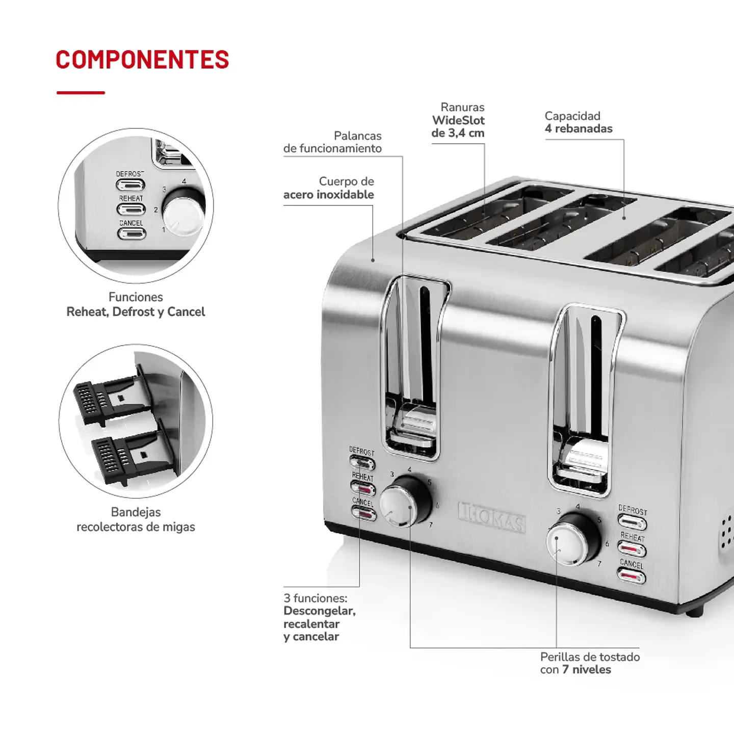 TOSTADOR 4 REBANADAS ACERO INX TH-133I 3