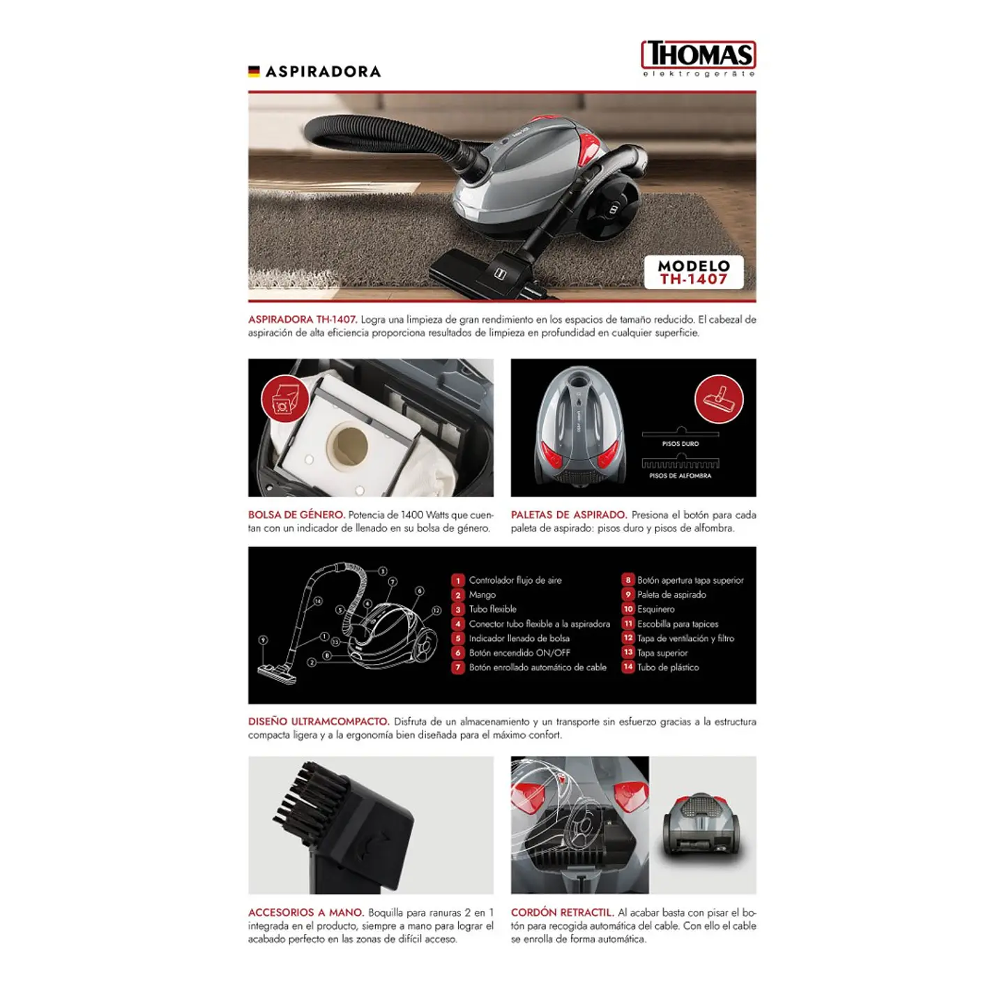 ASPIRADORA DE TRINEO MULTIFUNCIONAL THOMAS 1400W 6