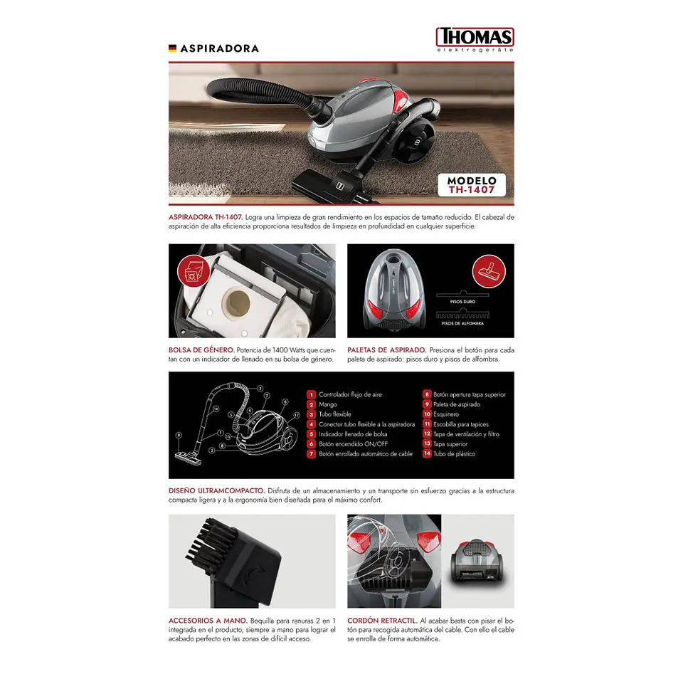 ASPIRADORA DE TRINEO MULTIFUNCIONAL THOMAS 1400W 6