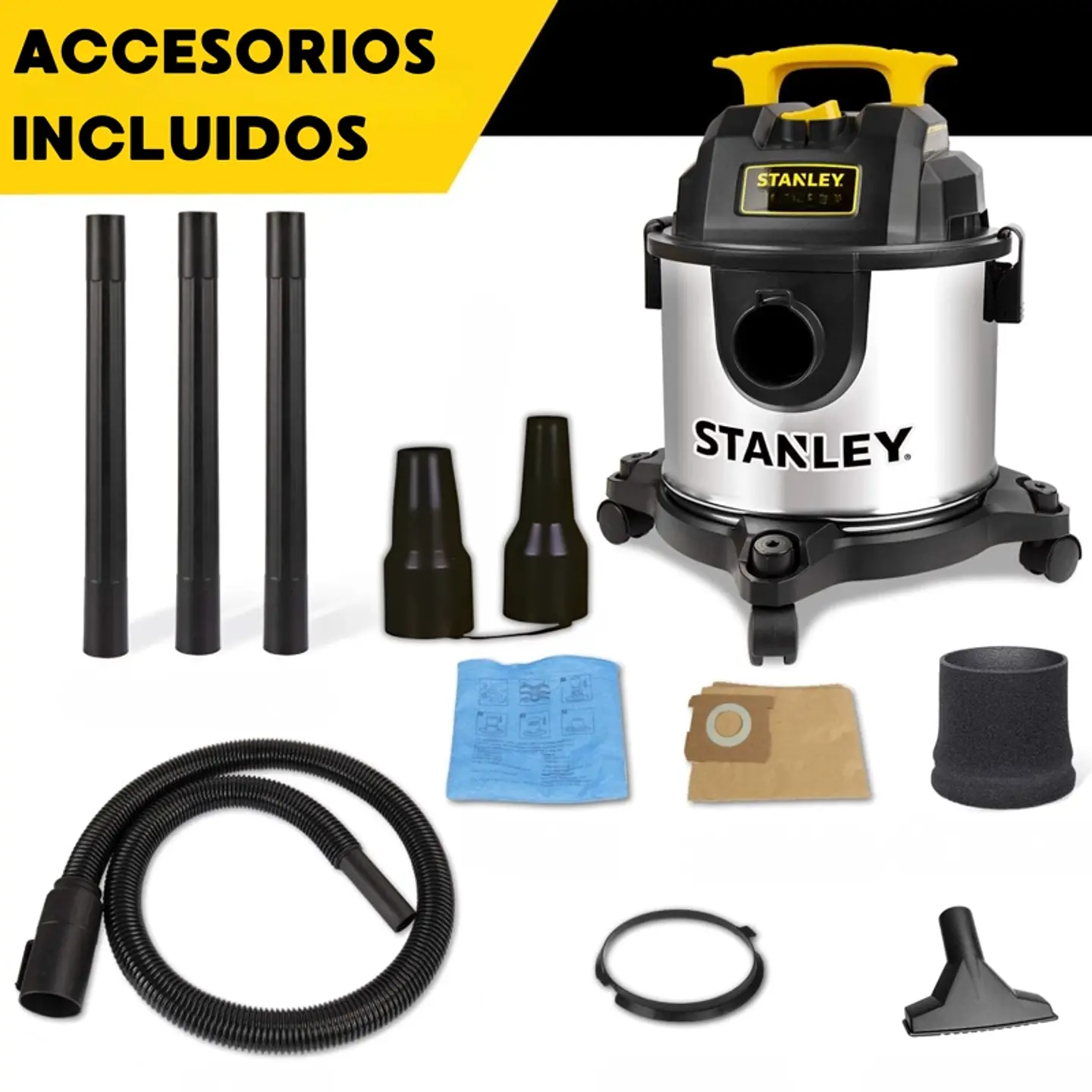 ASPIRADORA Y SOPLADORA STANLEY INOX 15LT 1300W SECO Y HUMEDO 3