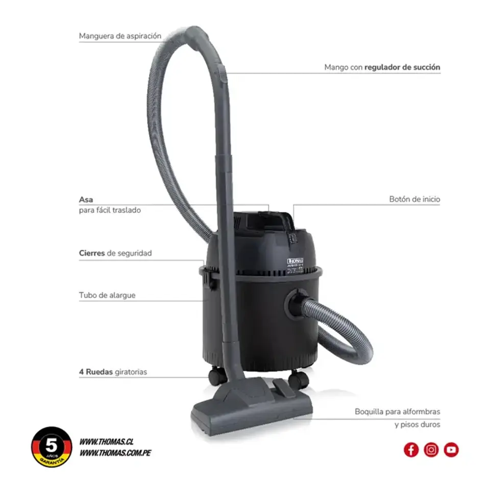 ASPIRADORA THOMAS TAMBOR 16L 1500W POLVO AGUA NEGRO TH-1516 4