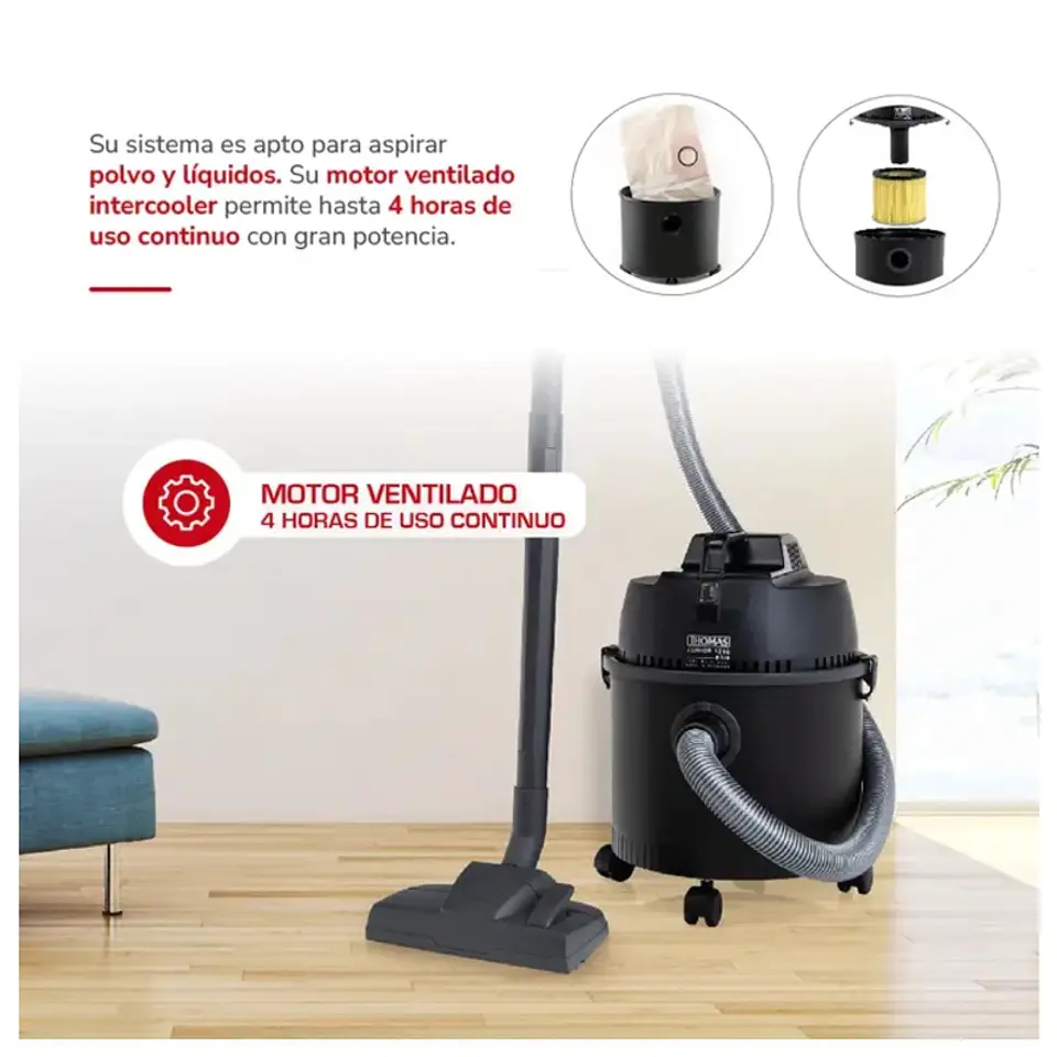 ASPIRADORA THOMAS TAMBOR 16L 1500W POLVO AGUA NEGRO TH-1516 5
